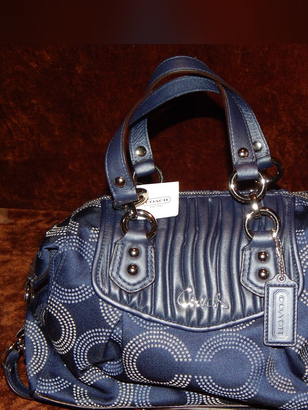 Coach Navy Blue Signature Quilted Satchel